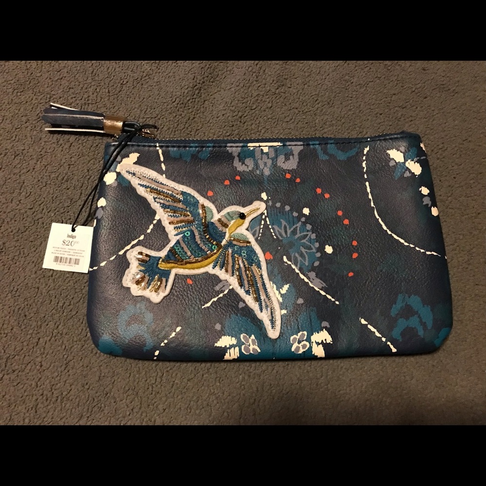 NWT Small case/clutch. Blue and beaded accents.